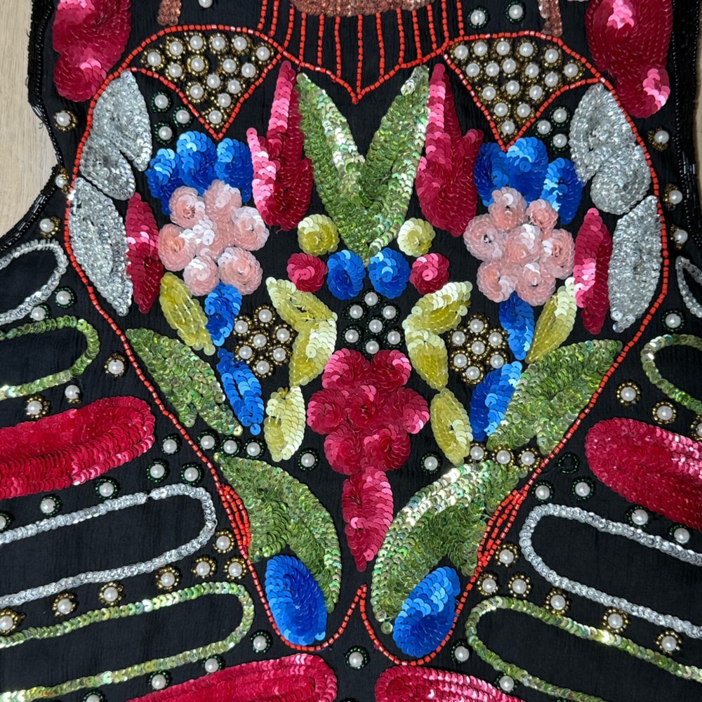 Vintage Multi Color Sequined Black Silk Vest Size Small - Picture 9 of 10